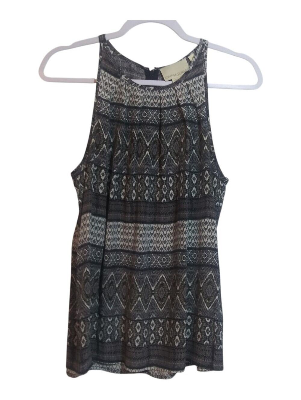 Cynthia Rowley Black & White Geometric Silk Halter Tank Neutral Lightweight Sz S